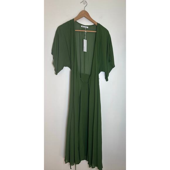 Reformation Karen Midi Wrap Dress in Moss Green XS - NWT - Picture 6 of 8